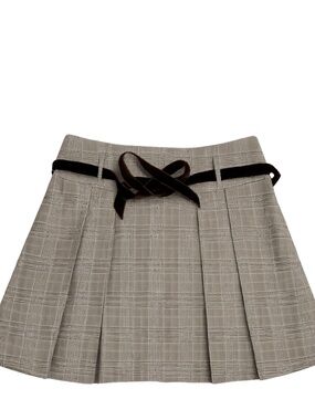 Banana Republic Pleated Skirt Plaid Print with Brown Velvet Belt NWOT